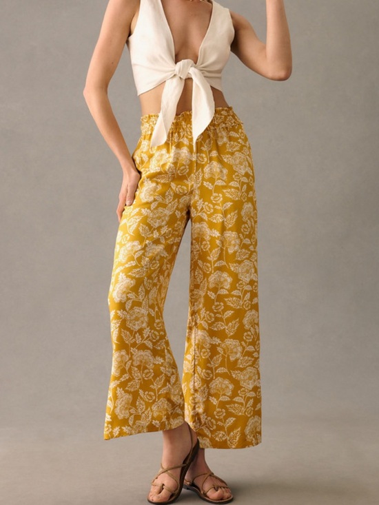 Anthropologie Pants - Wide-Leg Pull-On Pants in Mustard Floral Anthropologie